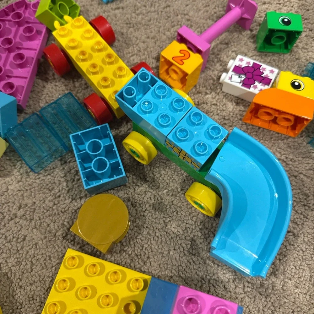 LEGO DUPLO 55 Pc Colorful Blocks Lot w Slide Wheels Number Pieces